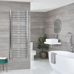 Kent- Chrome Hydronic Curved Towel Warmer  ( Retail $470 ) And Angled Minimalist Heating Valves ( NIB )