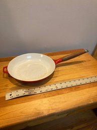 Copco Orange MCM Cast Iron /enamel Frying Pan Skillet With Wood Handle
