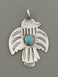 Vintage NA Sterling Thunderbird Pendant W/ Turquoise Cabochon, 3.8g