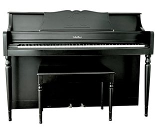 1990s Julius Bauer Satin Ebony Upright Piano With Matching Bench