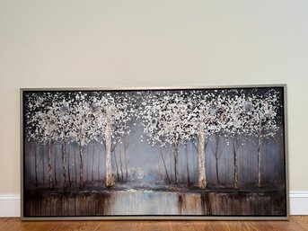 Gorgeous Silver Leaf Forest Landscape Embellished Framed Wall Art