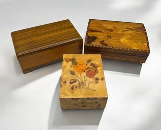 3 Vintage Swiss Music Boxes  ~ Thorens, Reuge & Inlaid Wood  ~
