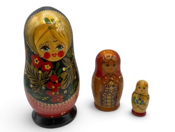 3 Vintage Russian Matryoshka Nesting Doll Sets  ~ Hand Painted Wood ~