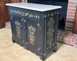 Antique 1800s Hand Painted Marble Top Cabinet