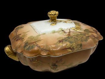 Antique Haviland & Co. Limoges Porcelain Lidded Vegetable Tureen Floral Gilt