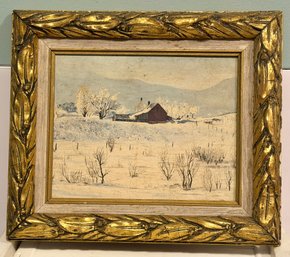 Lovely Winter Landscape Oil On Canvas Painting Unsigned