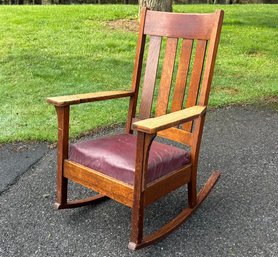 An Antique Mission Oak Rocking Chair, Possibly Stickley