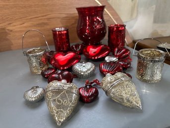 Red And Silver Glass Hearts