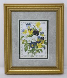 Gilt Framed 'Bouquet De Pensees' Print By Pierre Joseph Redoute