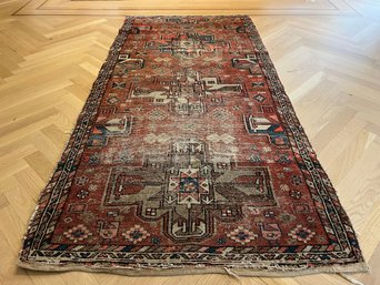 An Antique Hand Knotted Vegetable Dye Hariz Rug - Well Worn - 39 X 76