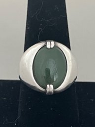Beautiful Sterling Silver And Jade Antique  Ring, 9.5g