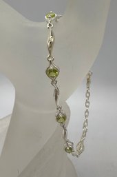 Sterling Silver Bracelet With Peridot Gemstone Stations