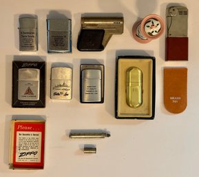 Nice Lot Of  Vintage Advertising Cigarette Lighters Zippo Brass No. 5 Sunlite Elfinware
