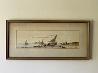 Panoramic Watercolor Maritime Scene Painting Signed F. Williams
