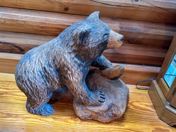 LARGE CARVED BEAR SCULPTURE