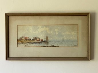 Watercolor Painting Of Serene Coastal Harbor Scene Signed M. Bennetti