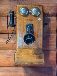OAK ANTIQUE CRANK TELEPHONE