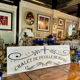 Large Custom Made 'Chalet De Feuille De Sucre' Wooden Sign, 3 Feet Long