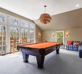 Fabulous Brunswick Pool Table With Bright Orange Felting & Double Pedestal Style Base