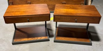 Pair Of  Crate & Barrel Modern Wood & Metal Nightstands