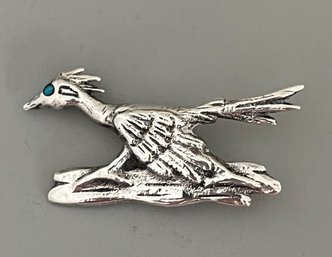 Lomayestewa Sterling And Turquoise Roadrunner Pin, 12.4g