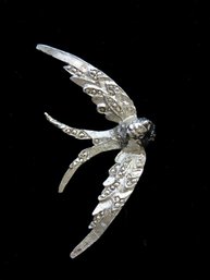 Elegant Silver Tone Bird In Flight Brooch