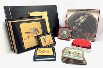 Vintage Ming Polo Velvet Backed Place Mats In 3 Sizes, Delany Place Mats With Coasters & More Coasters
