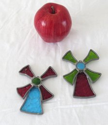Two Dutch Windmill Stained Glass Sun Catchers
