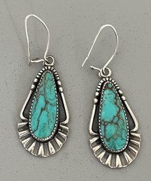 Vintage Bell Trading Post Turquoise And Sterling Drop Earrings, 7.1g