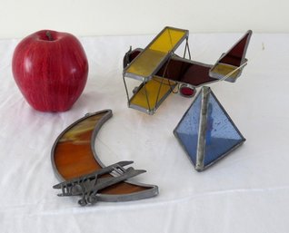 Three Stained Glass Sun Catchers Including 3D Airplane
