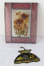 Two Hanging Sun Catchers, One Being Stained Glass Framed