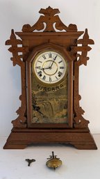 Rare Niagara Falls 8 Day East Lake Walnut Cased Mantle Clock