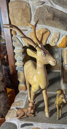 CARVED WOOD DEER W/ FAWNS
