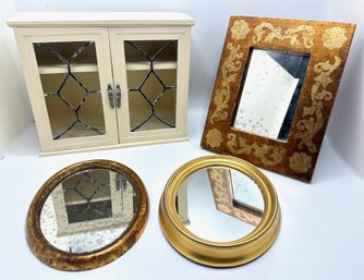Shabby Chic Miniature Display Cabinet & 3 Gold Tone Wall Mirrors