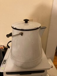 Vintage Enamelware White Enamel Large Water Kettle Coffee Pot