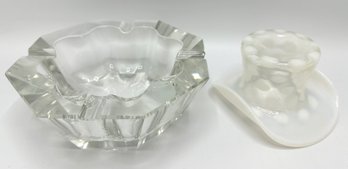 Vintage Fenton Coinspot Opalescent Top Hat Vase & Heavy Crystal Ashtray
