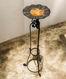 Vintage Wrought Iron Plant Stand With Hammered Copper Bowl  ~ 40'H ~