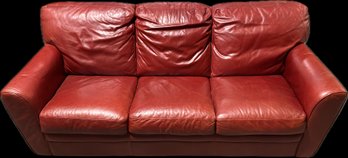 Natuzzi Red Leather Three-Seat Sofa