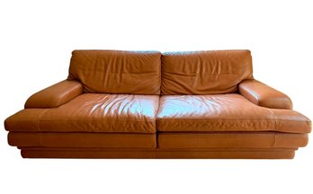 Late 1970s Roche Bobois Patinated Cognac Leather Sofa - France