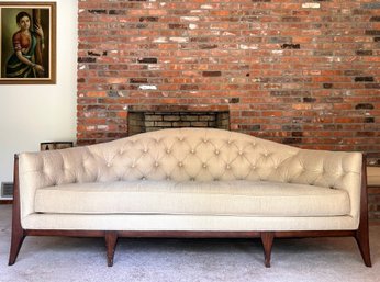 Schnadig Traditional Curved Tufted Back Sofa With Curved Wood Frame