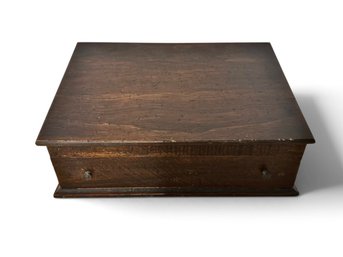 Antique Wooden Document / Writing Box With Hinged Lid & Drawer