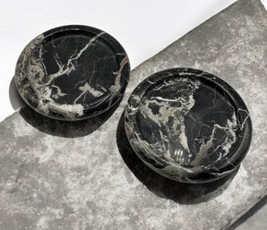 Pair Of Polished Black Marble Bottle Coasters – Made In Pakistan – 7'D