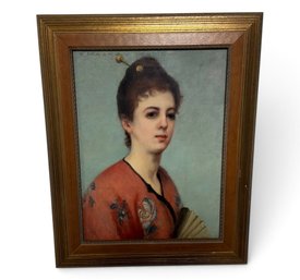 Antique 1890 R. Mackay Oil On Canvas Portrait Of Woman In Japanese Dress ~ Signed & Dated ~