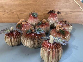 9 Pieces Of Burgandy Ceramic Pumpkins And Squash