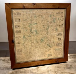 Vintage 1975 Vaughn Gray Pictorial Map Of Litchfield County Connecticut ~ Framed 26' Square ~