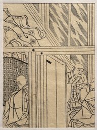 Japanese Sumizuri-e Woodblock Print, Four Priests In A Temple Hall, 19th Century - #2