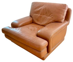 Late 1970s Roche Bobois Patinated Cognac Leather Lounge Chair - France