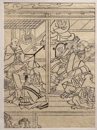 Japanese Sumizuri-e Woodblock Print, A Courtman And Priests In A Temple Hall, 19th Century - #3