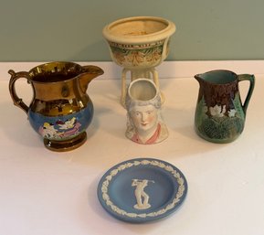 Lot Of Antique Vintage Pottery Weller Majolica Wedgwood Copper Luster Includes A  Match Holder
