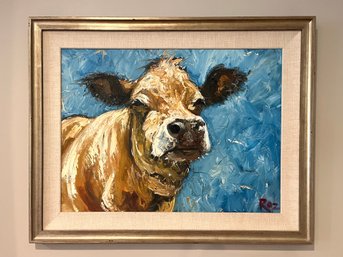 An Original Painting - Cow - Signed Roz - 30 X 23